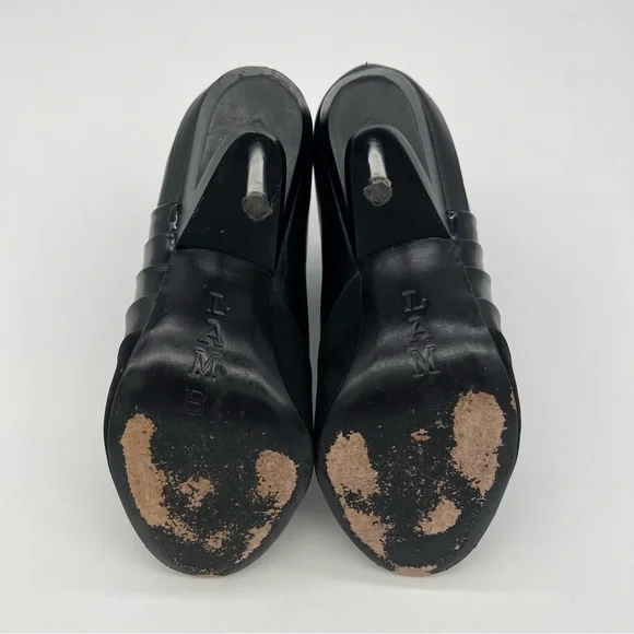 L.A.M.B.Black Patent Leather Open Toe Ankle Boots Silver Stiletto Heel Modern - Picture 9 of 13